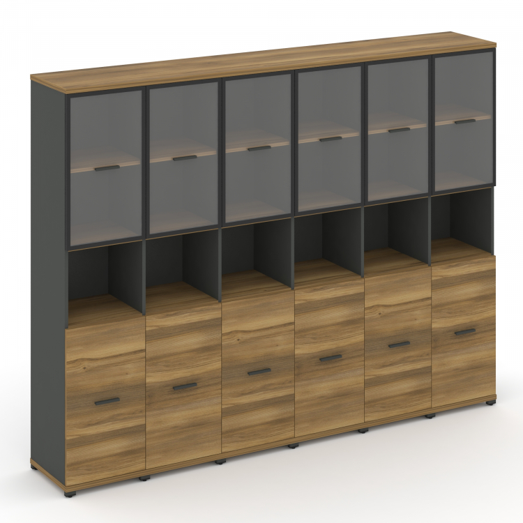 Concept Шкаф 6 узких секций, 5 ниш CN.STU-563 RPB A Сандал Янтарный/Антрацит/Металл Антрацит/Прозрач