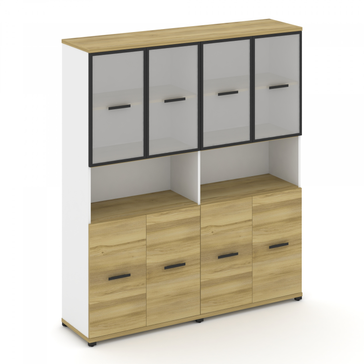 Concept Шкаф 2 широкие секции, 5 ниш CN.STS-523 RMB B Дуб Винченцо/Белый Бриллиант/Металл Черный/Сат