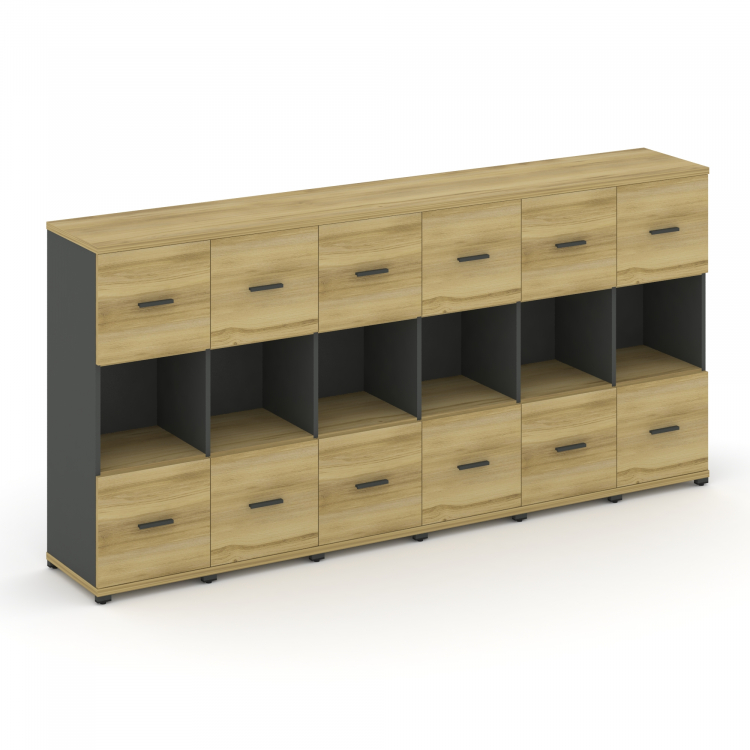 Concept Шкаф 6 узких секций, 3 ниши CN.STU-365 A Дуб Винченцо/Антрацит/Металл Антрацит 2500*420*1186