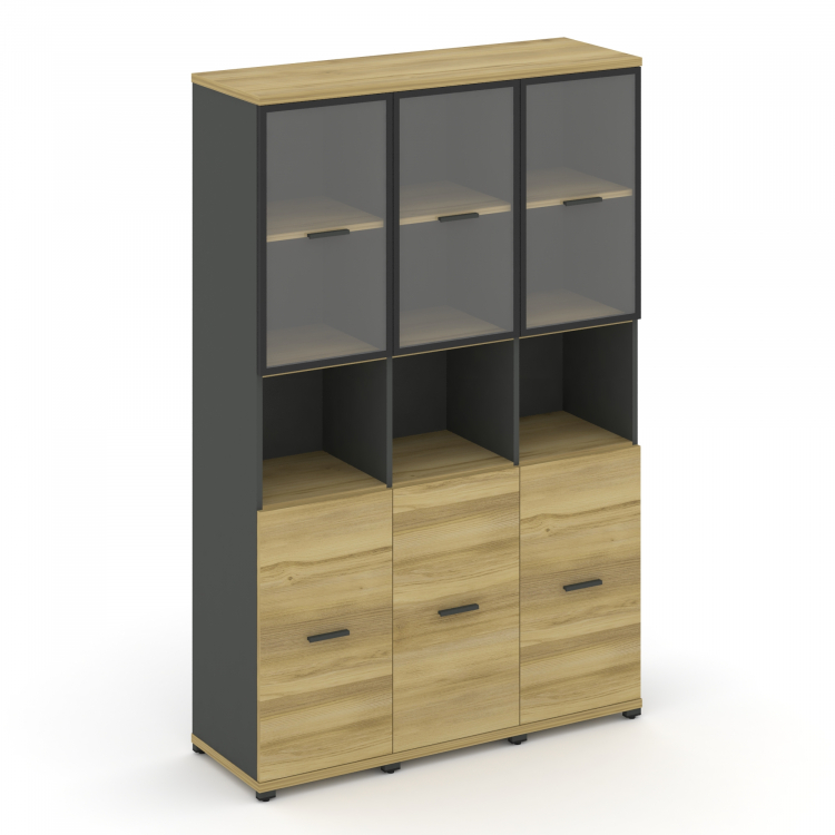 Concept Шкаф 3 узкие секции, 5 ниш CN.STU-533 RPB A Дуб Винченцо/Антрацит/Металл Антрацит/Прозрачный
