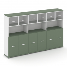 Concept Шкаф 3 широкие секции, 4 ниши CN.STS-435 RPW W Кобо/Белый Бриллиант/Металл Белый/Прозрачный