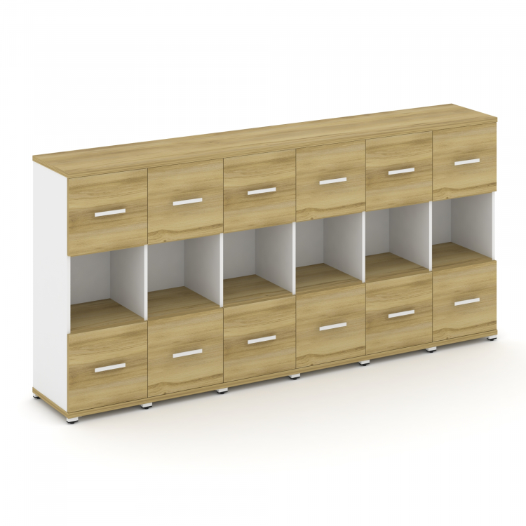 Concept Шкаф 6 узких секций, 3 ниши CN.STU-365 W Дуб Винченцо/Белый Бриллиант/Металл Белый 2500*420*