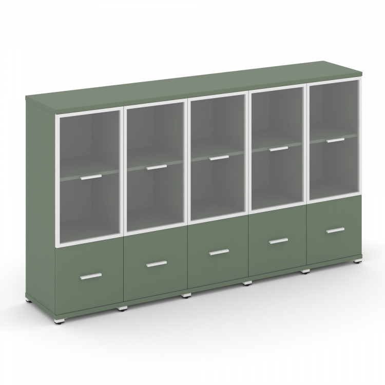 Concept Шкаф 5 узких секций, 3 ниши CN.STU-352 RPW W Кобо/Металл Белый/Прозрачный 2084*420*1186