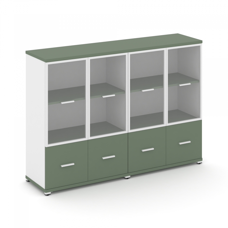 Concept Шкаф 2 широкие секции, 3 ниши CN.STS-322 RPW W Кобо/Белый Бриллиант/Металл Белый/Прозрачный