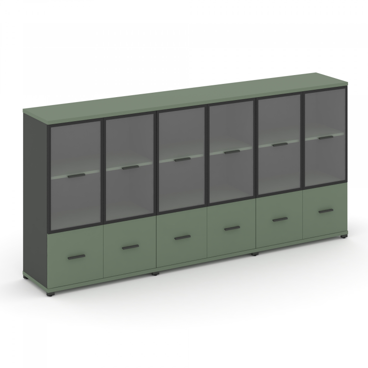 Concept Шкаф 3 широкие секции, 3 ниши CN.STS-332 RPB A Кобо/Антрацит/Металл Антрацит/Прозрачный 2500