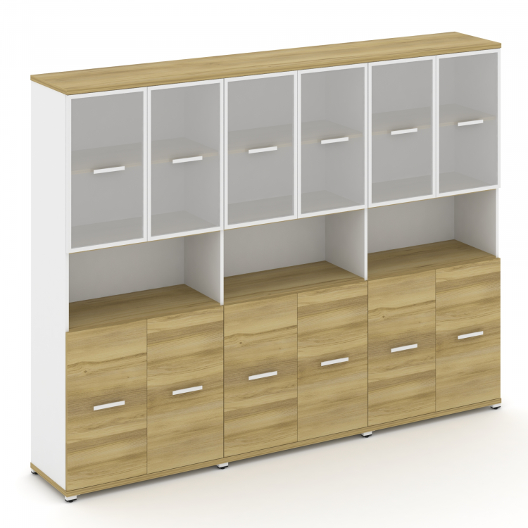 Concept Шкаф 3 широкие секции, 5 ниш CN.STS-533 RMW W Дуб Винченцо/Белый Бриллиант/Металл Белый/Сати