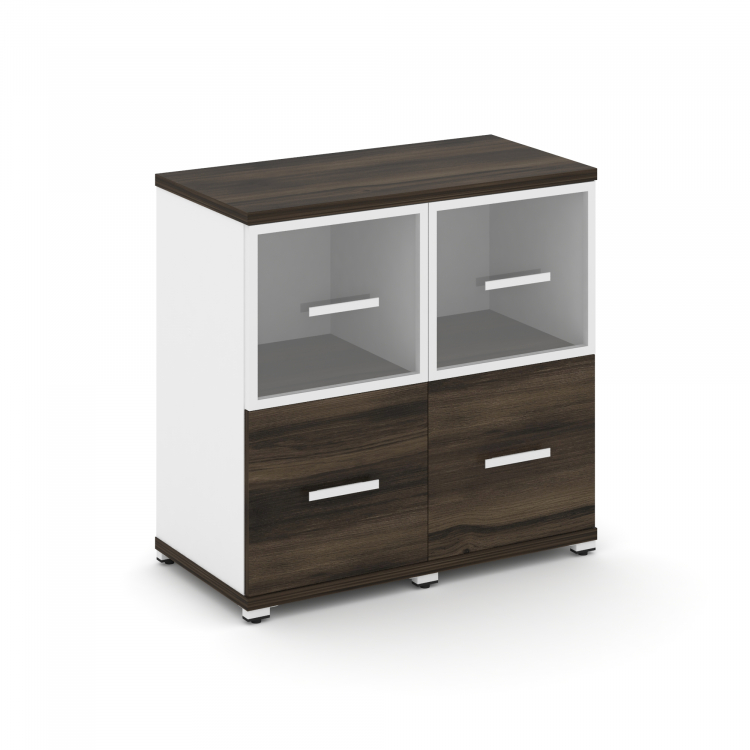 Concept Шкаф 2 узкие секции, 2 ниши CN.STU-222 RPW W Дуб Мали/Белый Бриллиант/Металл Белый/Прозрачны