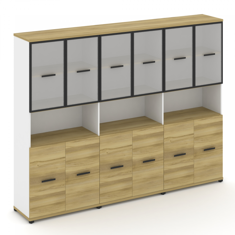 Concept Шкаф 3 широкие секции, 5 ниш CN.STS-533 RMB B Дуб Винченцо/Белый Бриллиант/Металл Черный/Сат