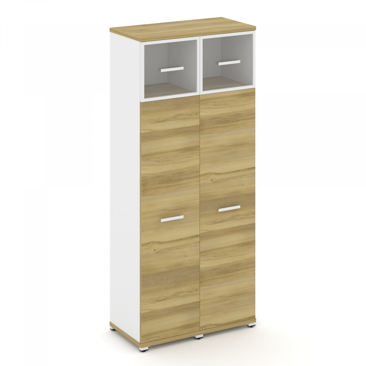 Concept Шкаф 2 узкие секции, 5 ниш CN.STU-527 RPW W Дуб Винченцо/Белый Бриллиант/Металл Белый/Прозра