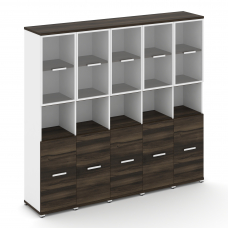 Concept Шкаф 5 узких секции, 5 ниш CN.STU-553 RPW W Дуб Мали/Белый Бриллиант/Металл Белый/Прозрачный