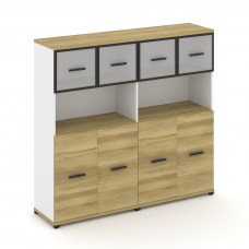 Concept Шкаф 2 широкие секции, 4 ниши CN.STS-425 RMB B Дуб Винченцо/Белый Бриллиант/Металл Черный/Са