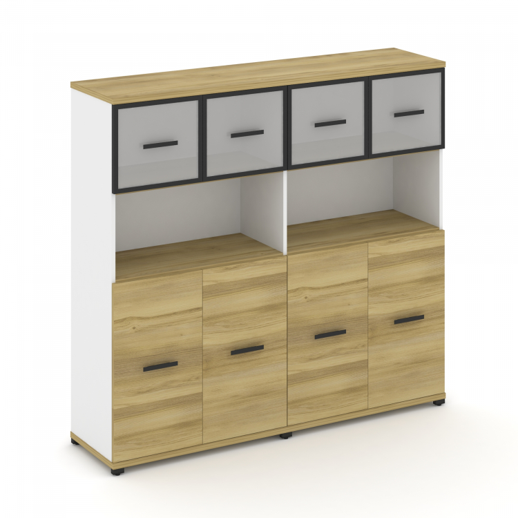 Concept Шкаф 2 широкие секции, 4 ниши CN.STS-425 RMB B Дуб Винченцо/Белый Бриллиант/Металл Черный/Са