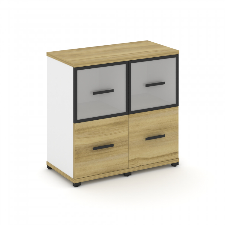 Concept Шкаф 2 узкие секции, 2 ниши CN.STU-222 RMB B Дуб Винченцо/Белый Бриллиант/Металл Черный/Сати