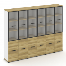 Concept Шкаф 6 узких секций, 5 ниш CN.STU-562 RPB B Дуб Винченцо/Белый Бриллиант/Металл Черный/Прозр