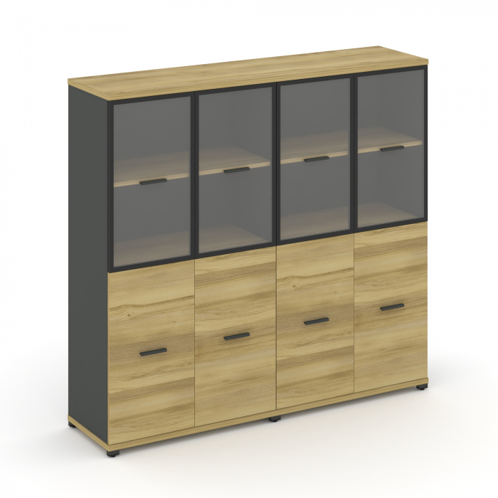 Концепт Шкаф 2 широкие секции, 4 ниши CN.STS-422 RPB A Дуб Винченцо/Антрацит/Металл Антрацит/Прозрач