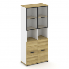 Concept Шкаф 2 узкие секции, 5 ниш CN.STU-523 RPB B Дуб Винченцо/Белый Бриллиант/Металл Черный/Прозр