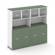 Concept Шкаф 2 широкие секции, 4 ниши CN.STS-425 RPW W Кобо/Белый Бриллиант/Металл Белый/Прозрачный