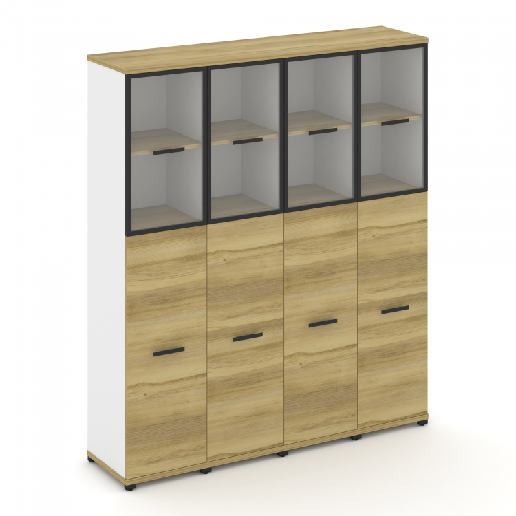 Concept Шкаф 4 узкие секции, 5 ниш CN.STU-545 RPB B Дуб Винченцо/Белый Бриллиант/Металл Черный/Прозр