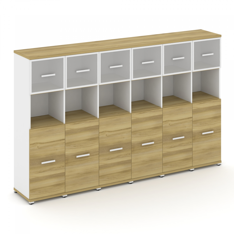 Concept Шкаф 6 узких секций, 4 ниши CN.STU-465 RMW W Дуб Винченцо/Белый Бриллиант/Металл Белый/Сатин