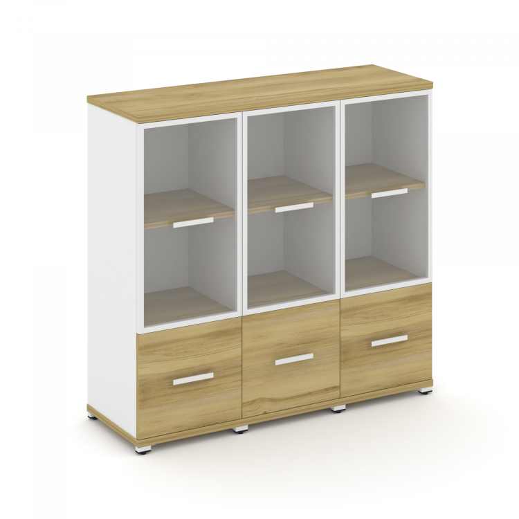 Concept Шкаф 3 узкие секции, 3 ниши CN.STU-332 RPW W Дуб Винченцо/Белый Бриллиант/Металл Белый/Прозр