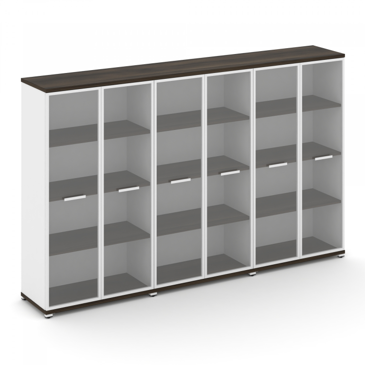 Concept Шкаф 3 широкие секции, 4 ниши CN.STS-436 RPW W Дуб Мали/Белый Бриллиант/Металл Белый/Прозрач