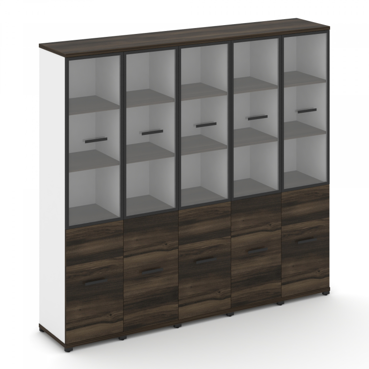 Concept Шкаф 5 узких секций, 5 ниш CN.STU-552 RPB B Дуб Мали/Белый Бриллиант/Металл Черный/Прозрачны