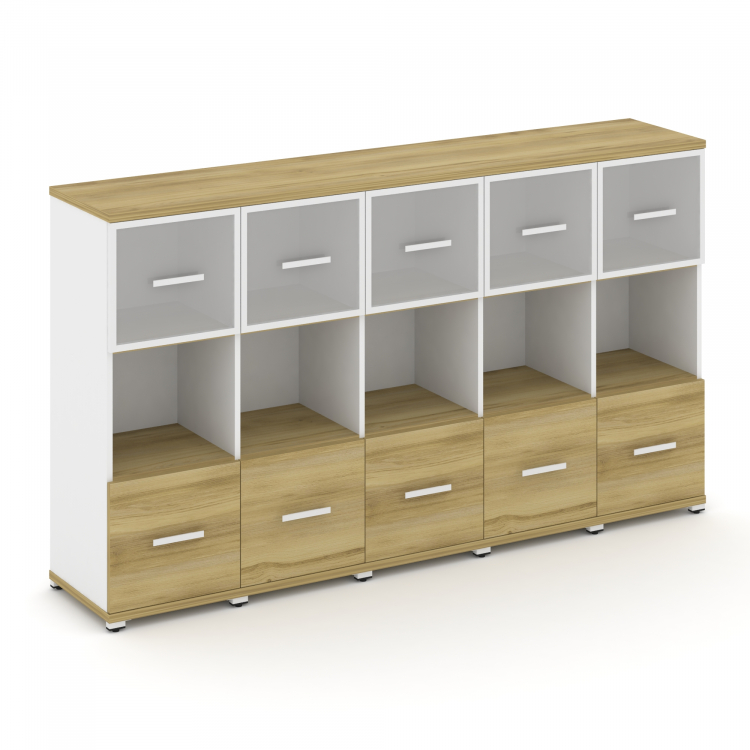 Concept Шкаф 5 узких секций, 3 ниши CN.STU-355 RMW W Дуб Винченцо/Белый Бриллиант/Металл Белый/Сатин