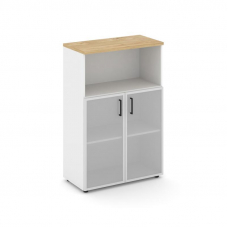 Style Project Шкаф средний широкий SN.STS.E-203 Белый/Тиквуд Светлый/Сатин/Черный Ручки 796*400*1203