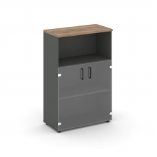 Style Project Шкаф средний широкий SN.STS-202 Антрацит/Дуб Табак/Прозрачный/Черный Ручки 796*400*120