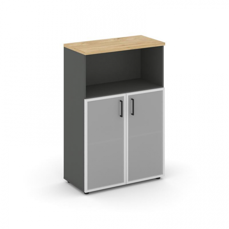 Style Project Шкаф средний широкий SN.STS.E-203 Антрацит/Тиквуд Светлый/Сатин/Черный Ручки 796*400*1