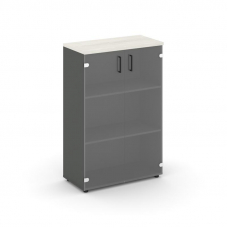 Style Project Шкаф средний широкий SN.STS-205 Антрацит/Дуб Наварра/Прозрачный/Черный Ручки 796*400*1