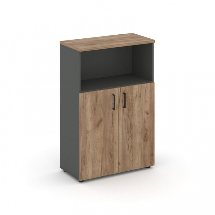 Style Project Шкаф средний широкий SN.STS.E-201 Антрацит/Дуб Табак/Черный Ручки 796*400*1203