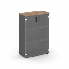 Style Project Шкаф средний широкий SN.STS.E-205 Антрацит/Дуб Табак/Прозрачный/Черный Ручки 796*400*1