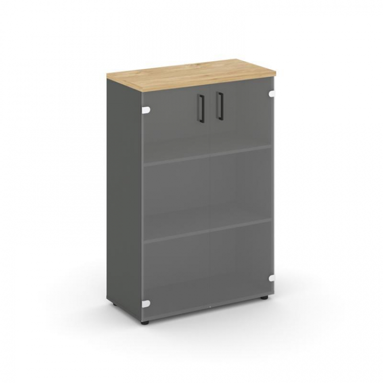 Style Project Шкаф средний широкий SN.STS.E-205 Антрацит/Тиквуд Светлый/Прозрачный/Черный Ручки 796*