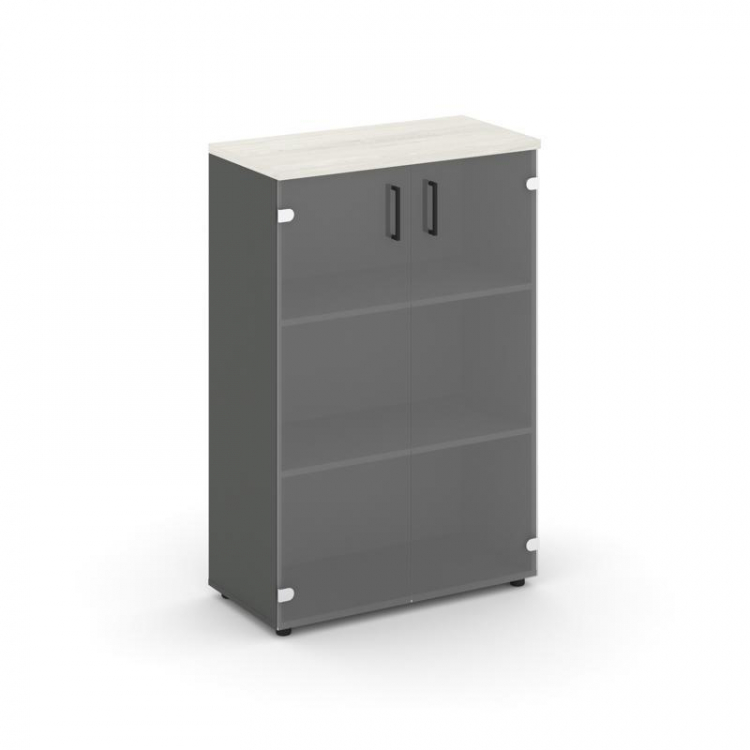 Style Project Шкаф средний широкий SN.STS.E-205 Антрацит/Дуб Наварра/Прозрачный/Черный Ручки 796*400