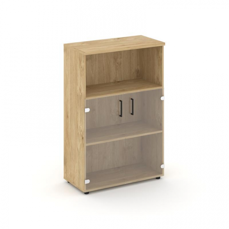 Style Project Шкаф средний широкий SN.STS-202 Тиквуд Светлый/Прозрачный/Черный Ручки 796*400*1203