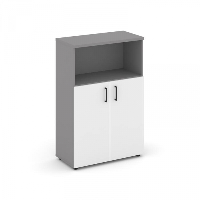 Стайл Проджект Шкаф средний широкий (2 низких фасада ЛДСП) SN.STS-201 Серый Пепел/Белый/Черный Ручки