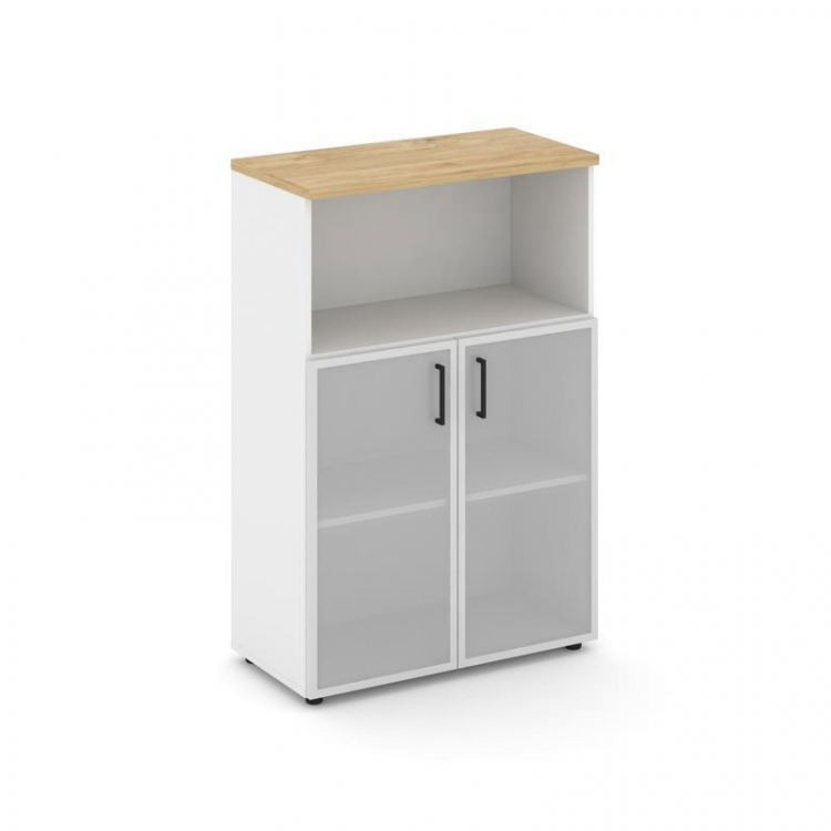 Style Project Шкаф средний широкий SN.STS-203 Белый/Тиквуд Светлый/Сатин/Черный Ручки 796*400*1203