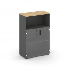 Style Project Шкаф средний широкий SN.STS-202 Антрацит/Тиквуд Светлый/Прозрачный/Черный Ручки 796*40