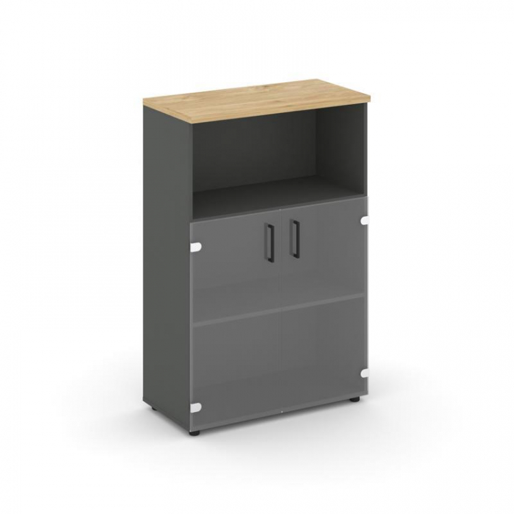 Style Project Шкаф средний широкий SN.STS-202 Антрацит/Тиквуд Светлый/Прозрачный/Черный Ручки 796*40