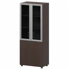 Стеллаж комбинированный с стеклянными фасадами в алюминиевой раме К-934,К-942,К-945,КФ-942,КФ-945 Дуб венге 720x420x2000 Приоритет