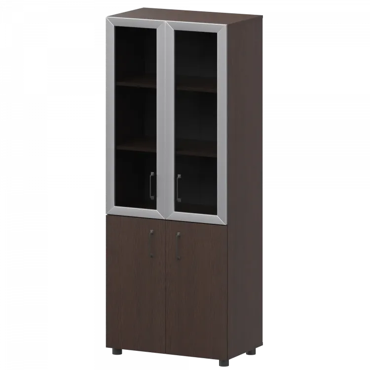 Стеллаж комбинированный с стеклянными фасадами в алюминиевой раме К-934,К-942,К-945,КФ-942,КФ-945 Дуб венге 720x420x2000 Приоритет