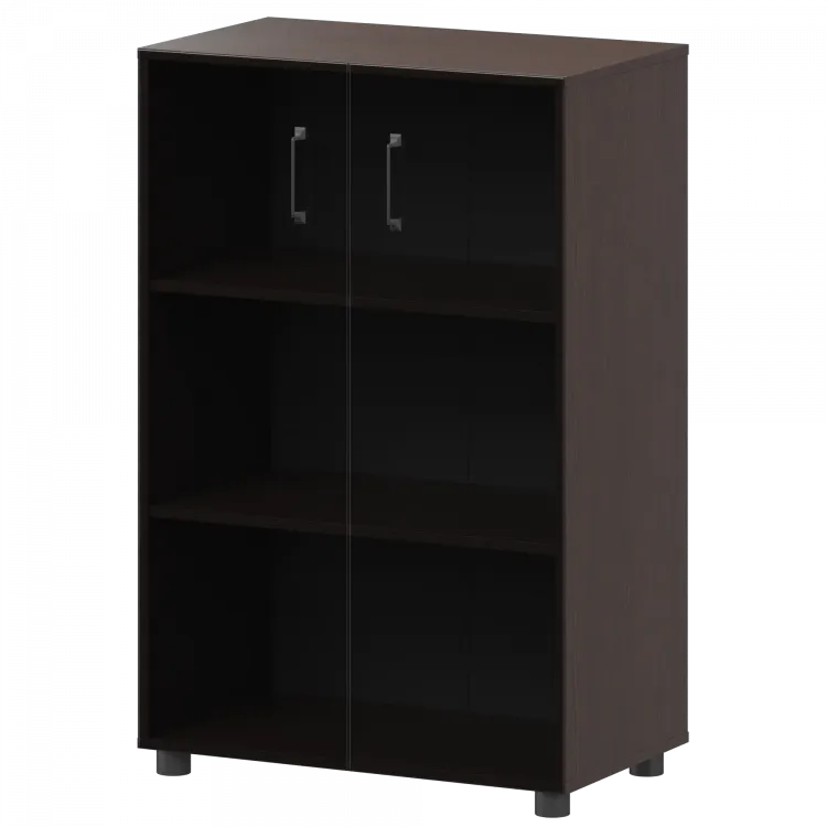 Стеллаж средний закрытый со стеклянными фасадами К-933,К-946,КФ-946 Дуб венге 720x420x1215 Приоритет