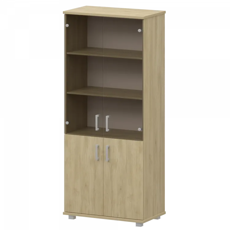 Стеллаж высокий закрытый со стеклянными фасадами "НТ-580;НТ-600.2;НТ-601.2стл" Баттл Рок 800x445x2050 Аргентум