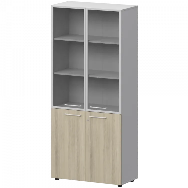 Шкаф высокий закрытый с стеклом в алюминиевой раме СМШ58.28F.38RS(Б) Кронберг/Белый 792x382x1990 Кортез