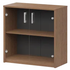 Стеллаж низкий с прозрачным стеклом А-302/А-стл302пр Орех 770x365x850 Арго