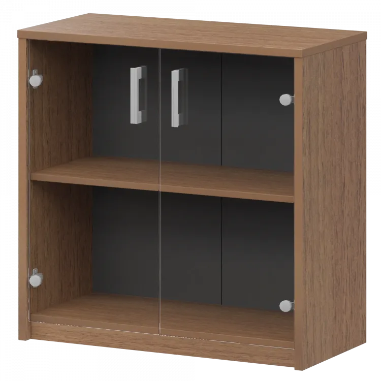 Стеллаж низкий с прозрачным стеклом А-302/А-стл302пр Орех 770x365x850 Арго