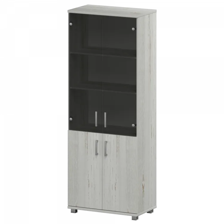 Стеллаж высокий закрытый с стеклянными фасадами "НТ-580;НТ-600.2;НТ-601.2стл" Сосна винтер 800x445x2050 Аргентум