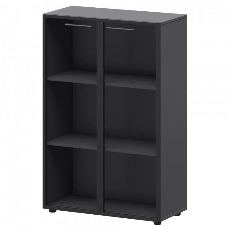 Шкаф средний со стеклом в ал. рамке СМШ38RS Графит 792x380x1190 Кортез