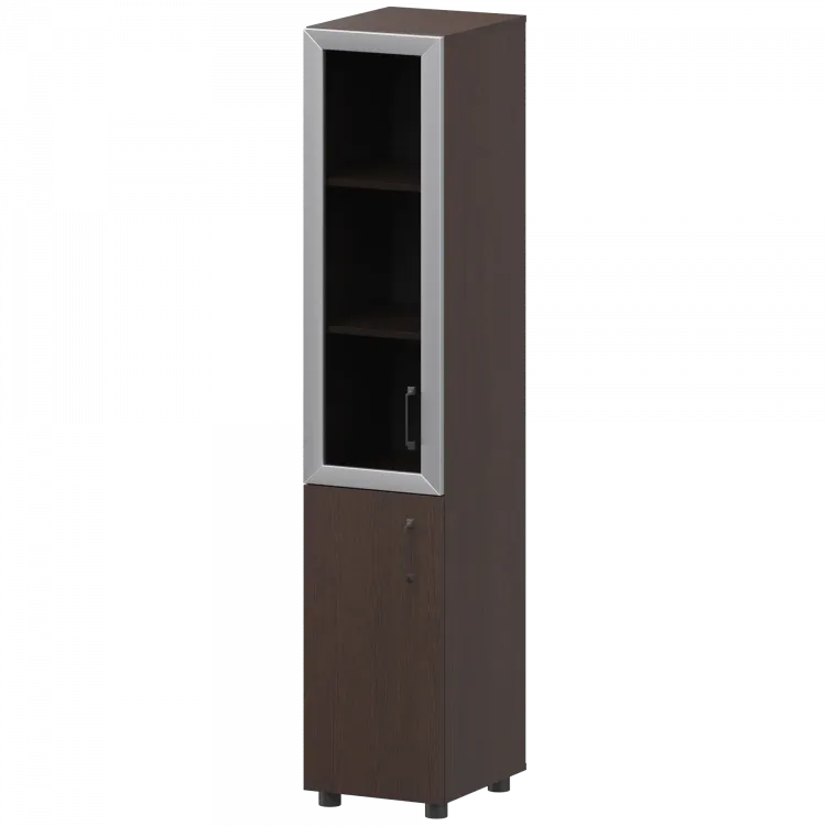 Стеллаж комбинированный узкий с стеклянным фасадом в алюминиевой раме левый К-932,К-936,К-939,КФ-936,КФ-939 Дуб венге 360x420x2000 Приоритет